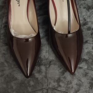 Elegant Brown Burgundy Patent Leather Women's Shoes